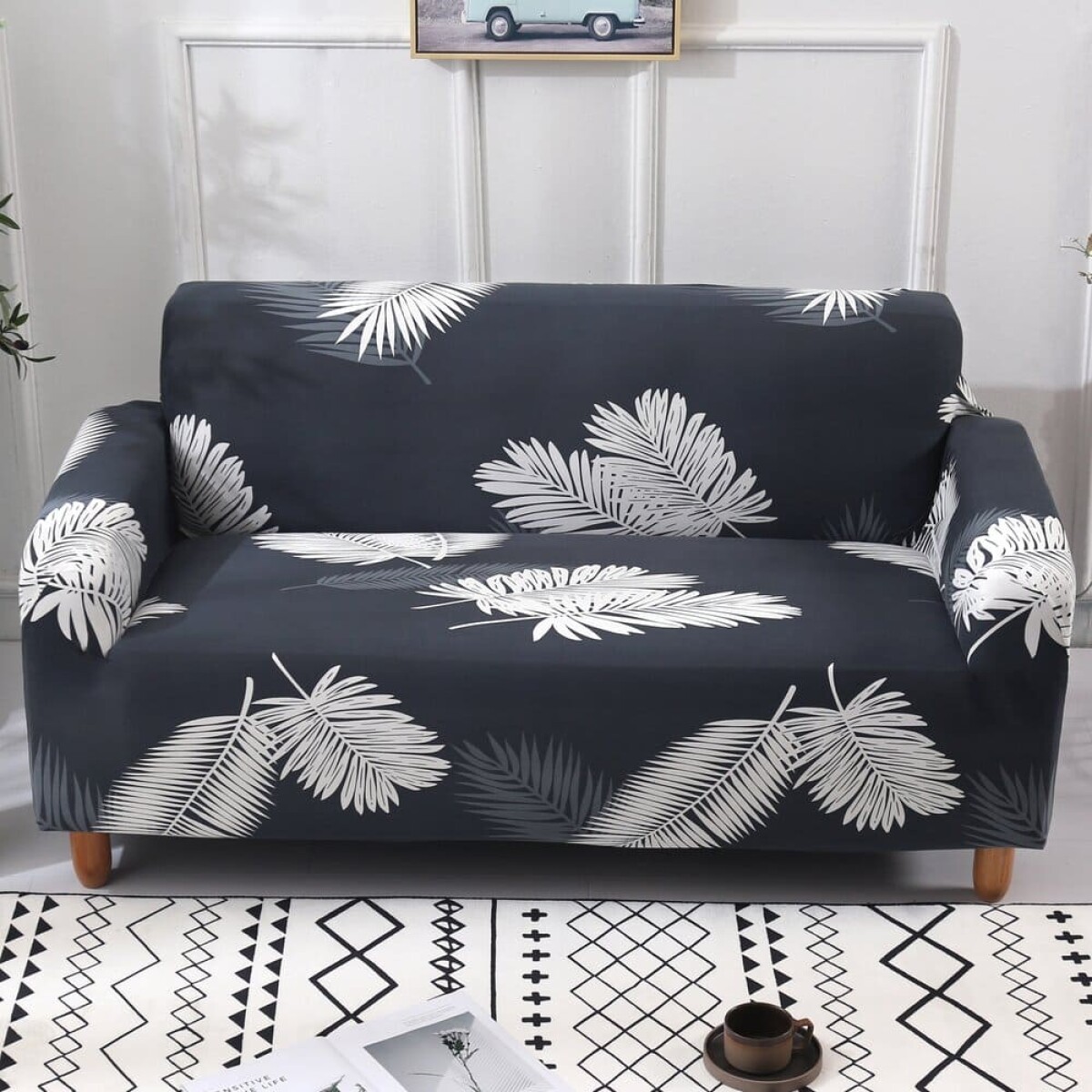 Funda sillón 3 cuerpos estampada - Hojas Grises 