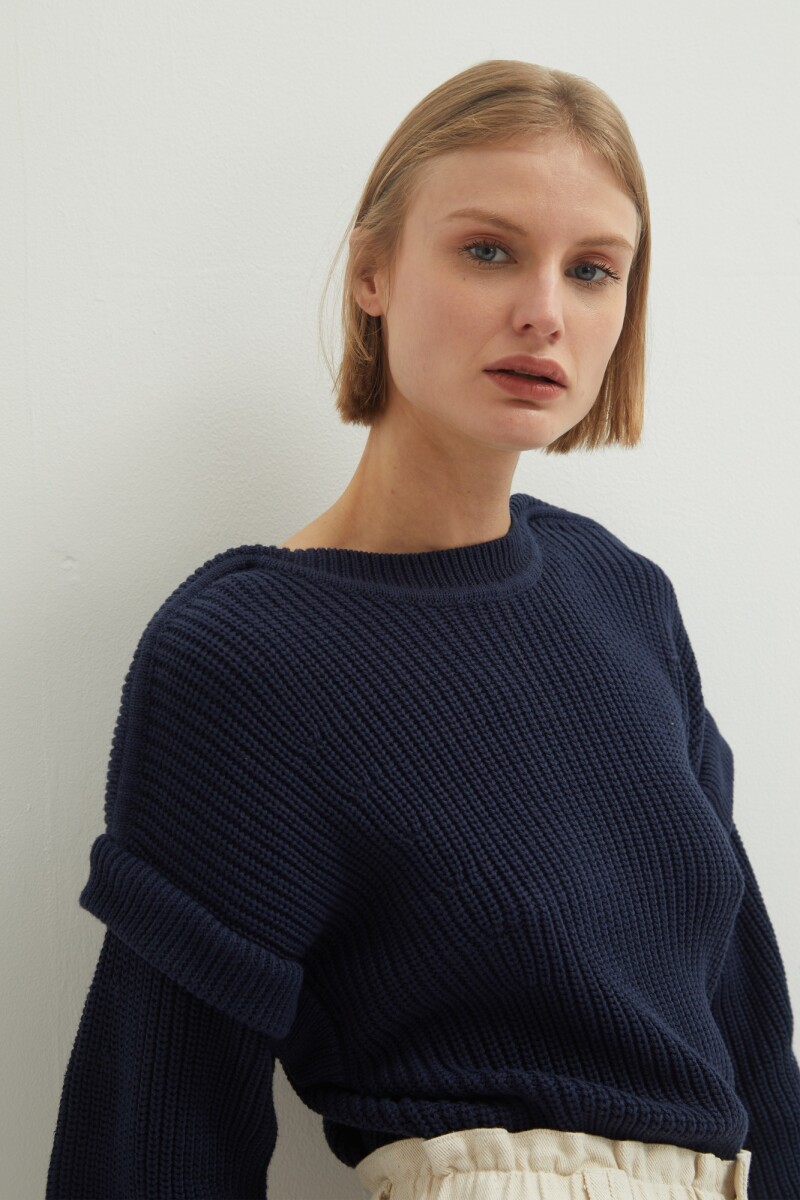 Sweater con detalle en hombros - azul marino 