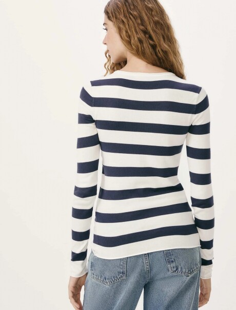 CAMISETA MANGA LARGA DE RAYAS AZUL