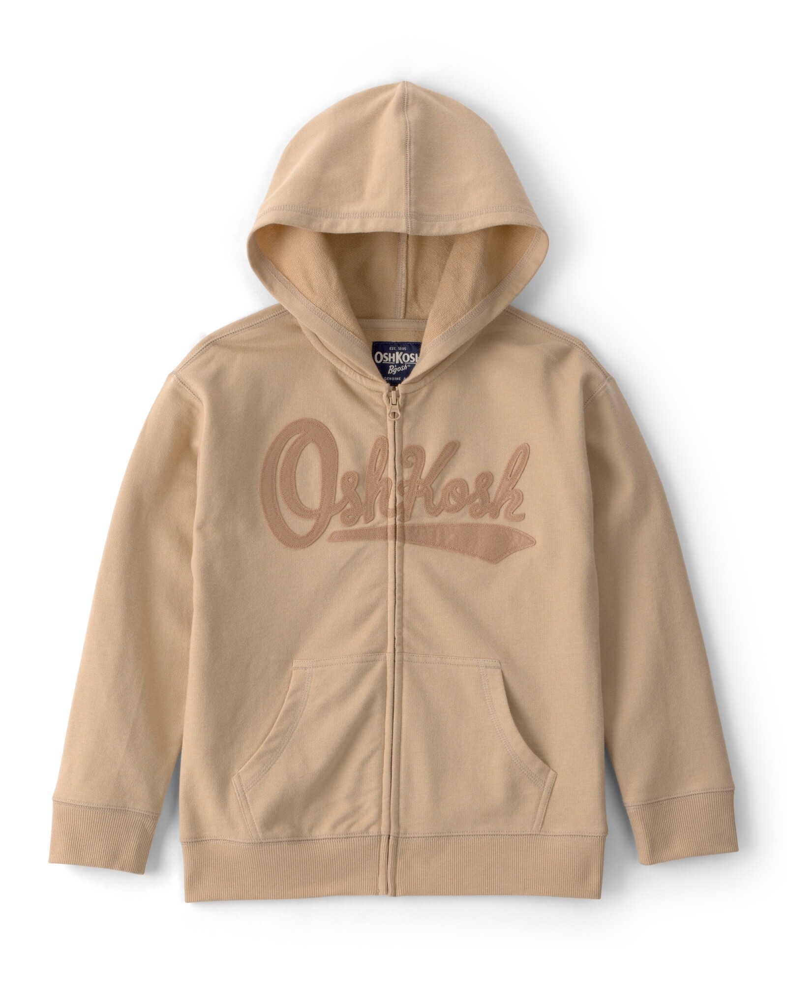 Campera de algodón, beige, con capucha y logo Sin color