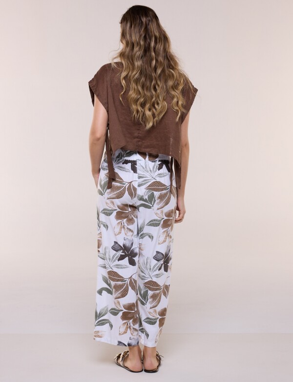 Pantalon Lino Crop MULTI/MARRON