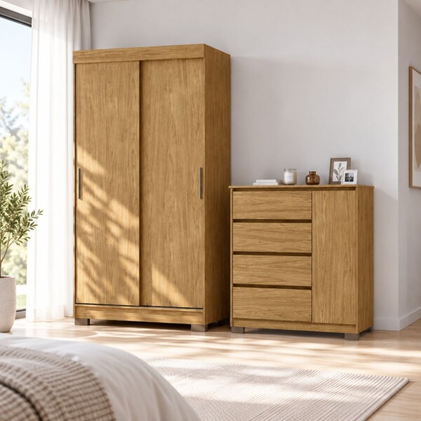 COMBO DORMITORIO – ROPERO 2 PUERTAS CORREDIZAS + CÓMODA ZAPATERA MARROCO