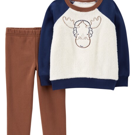 Set Carters 2 Piezas Pantalón Algodón y Buzo Plush Alce MARRON-BLANCO-AZUL