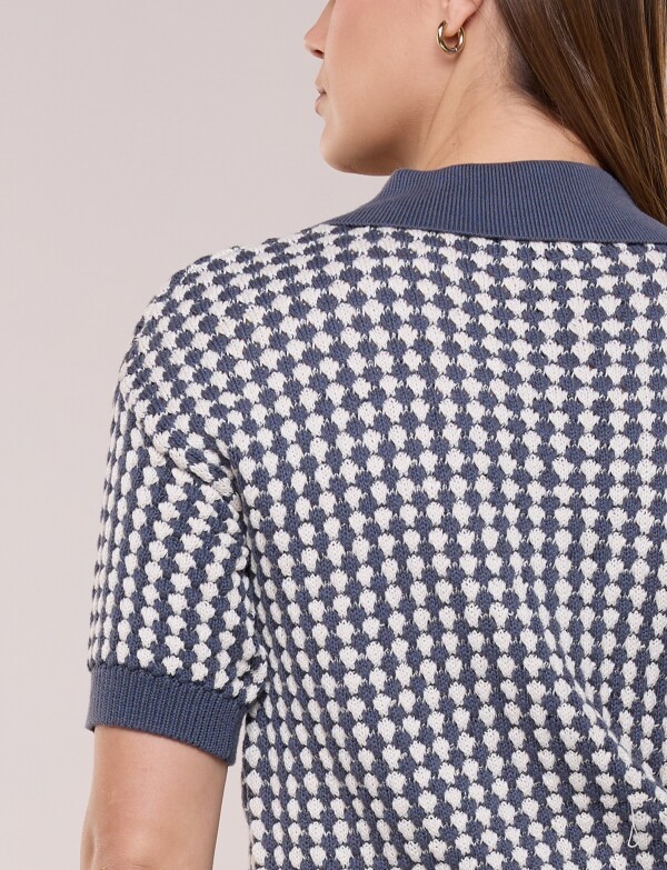 Cardigan Bicolor Con Trama Geométrica GRIS AZULADO