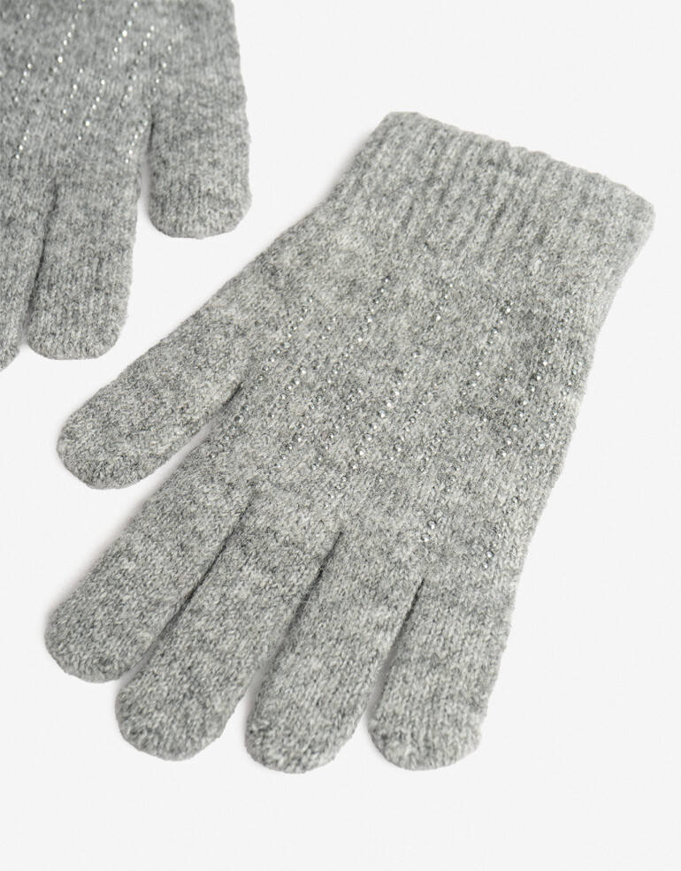 Guantes Tejidos Guantes Tejidos Con Hotfixs - Gris Claro