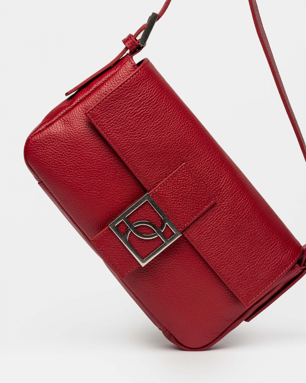 Cartera al hombro Signature en cuero graneado Rojo