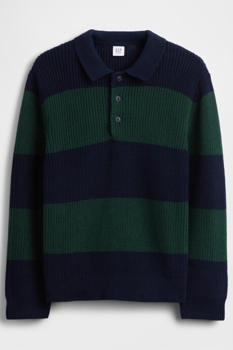 Buzo De Algodòn Cuello Polo Niño Green Stripe