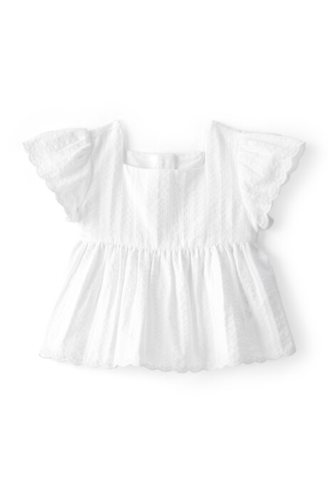 Blusa de algodón labrado, manga corta con volados, blanca Sin color