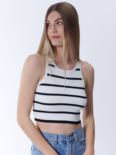 Top punto rib Blanco Y Negro