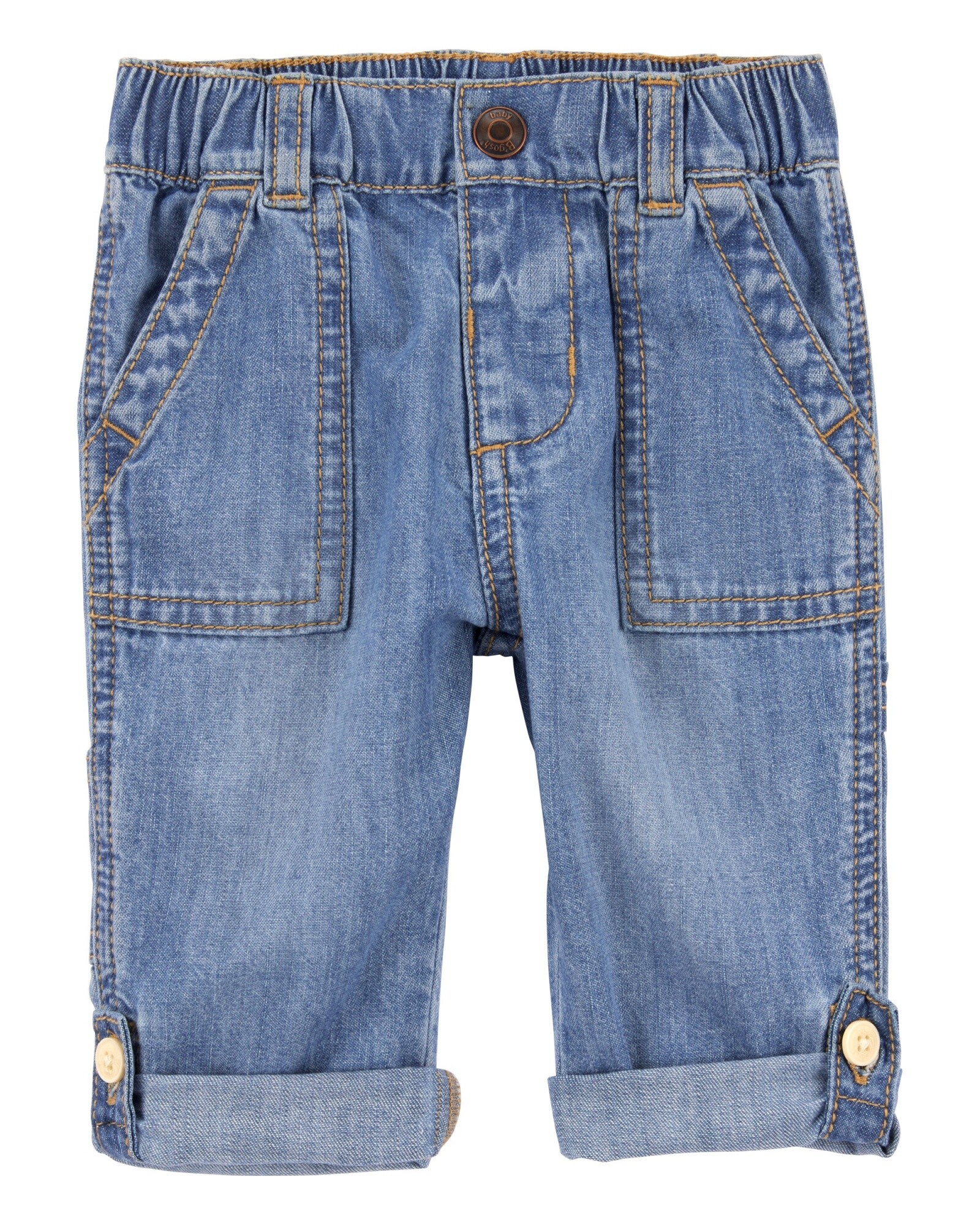 Pantalón jean con puños plegables Sin color