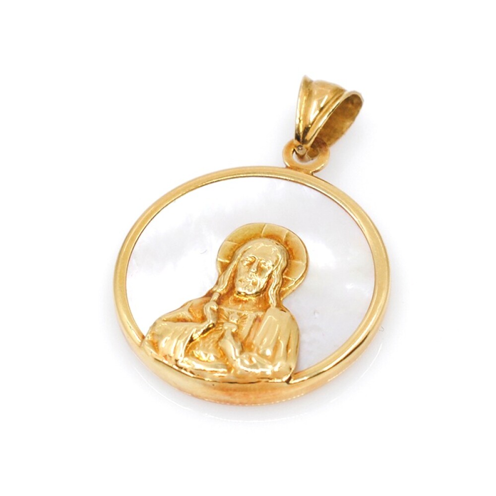 Medalla Religiosa imagen Cristo en oro 18kts y nacar Medalla Religiosa imagen Cristo en oro 18kts y nacar