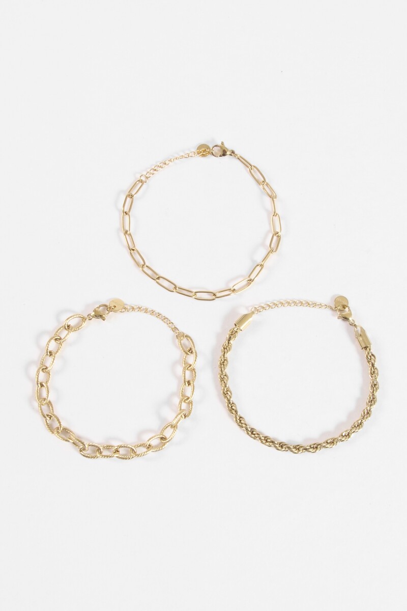 Set tres pulseras acero dorado