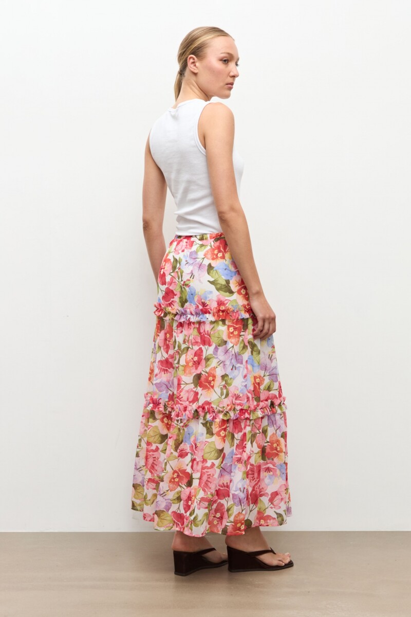 Maxi falda estampa Santa Rita rosado