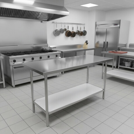 Mesada de Trabajo con Estante y Respaldo de Acero Inoxidable 140 × 60 × 85 cm Mesada de Trabajo con Estante y Respaldo de Acero Inoxidable 140 × 60 × 85 cm
