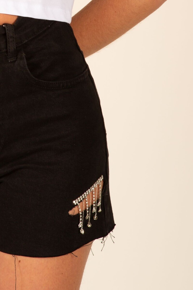 Short de jean con strass Negro