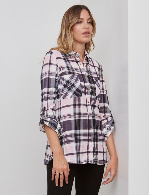 Camisa Soft Cuadros NEGRO/ROSA