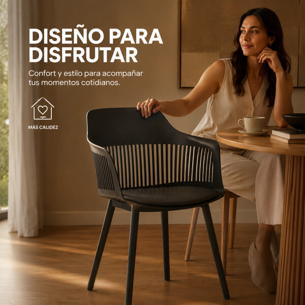 Silla Comedor X2 Cocina Aurora Marcela Nórdica Apoyabrazos Negro 1