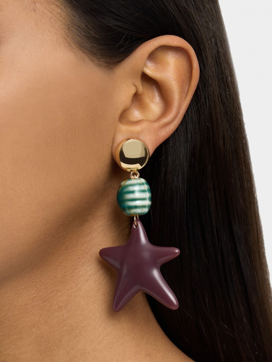 Pendientes Largos Estrellas Con Cerámica multicolor