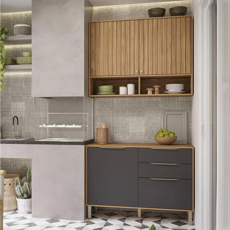 Bajo Mesada Sin Tapa Y Aéreo Mgm Divina 120cm Mdf Moderno Color Nogal/grafito Bajo Mesada Sin Tapa Y Aéreo Mgm Divina 120cm Mdf Moderno Color Nogal/grafito