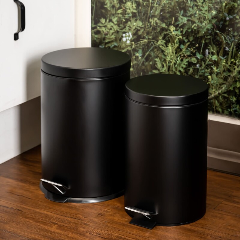 Tacho cesto de basura acero inoxidable 12L con tapa negro