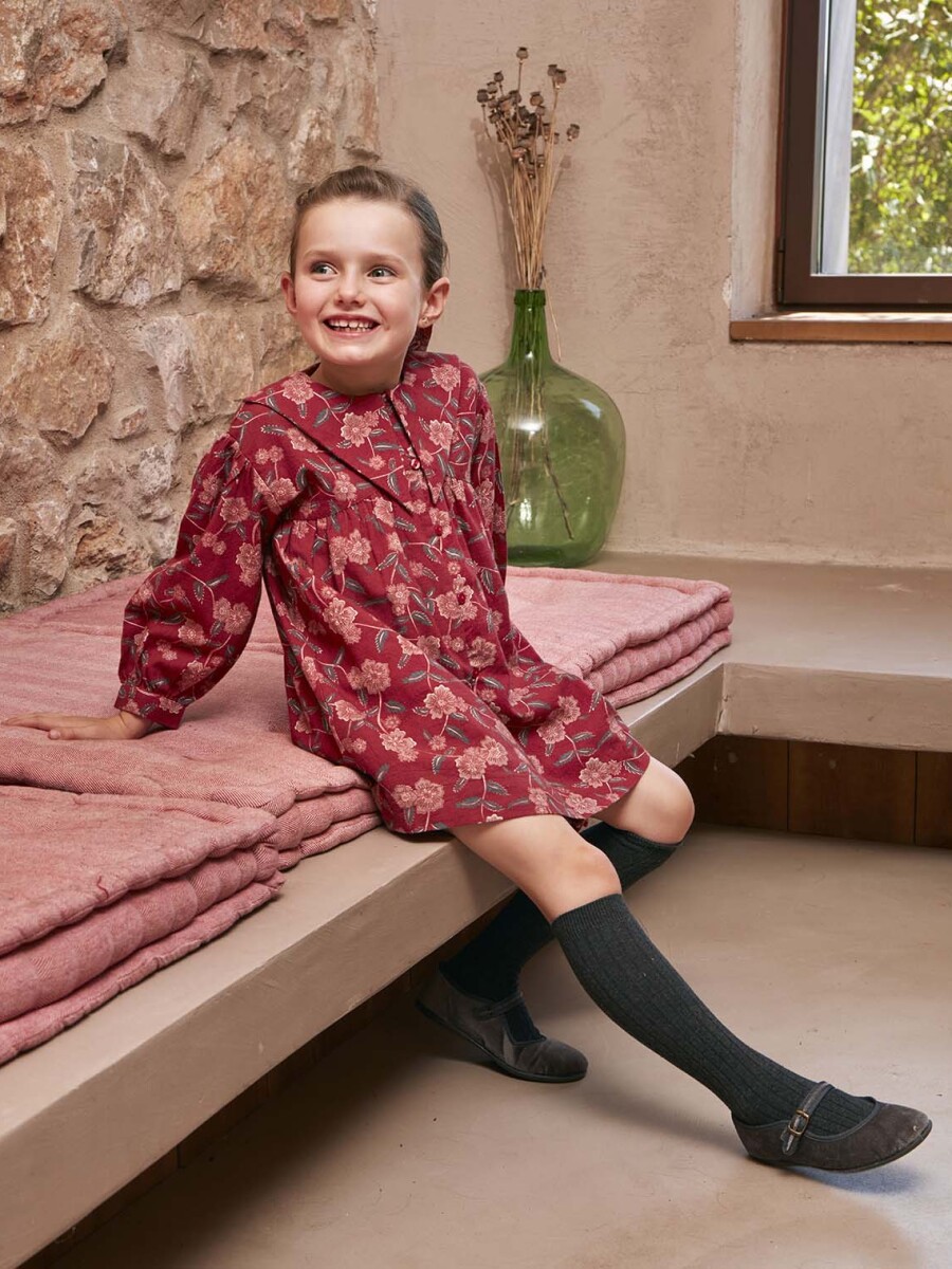 Vestido Estampado Flores Granate