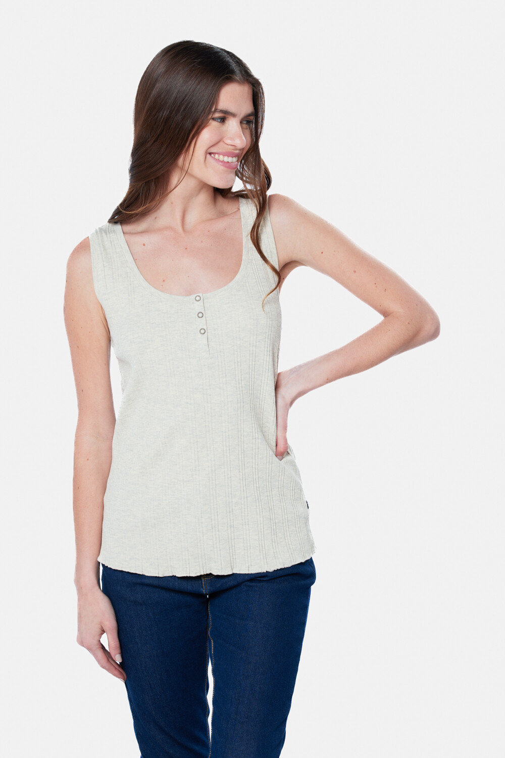 MUSCULOSA RIB CON BOTONES Beige