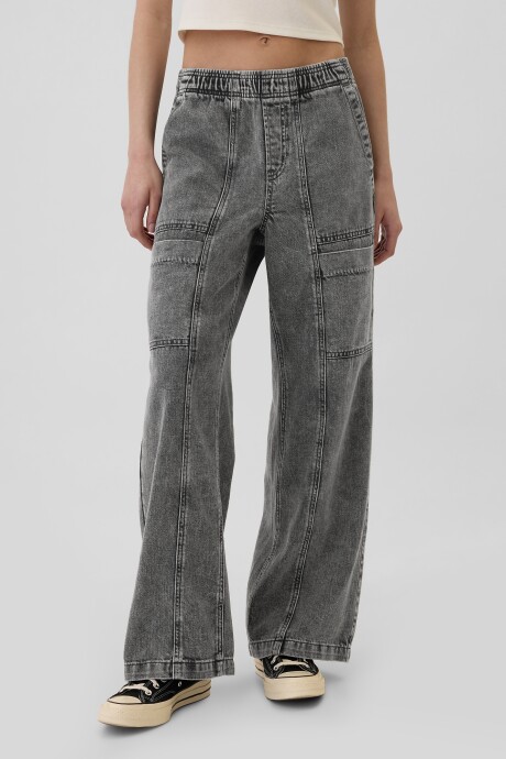 Jean Wide Leg Con Elàstico Utility Mujer Black Wash