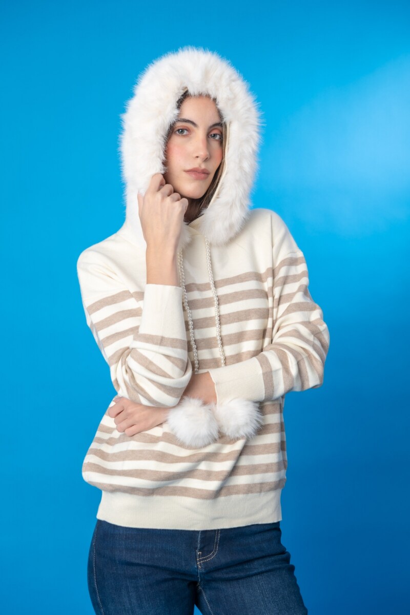 Sweater con capucha - Beige 
