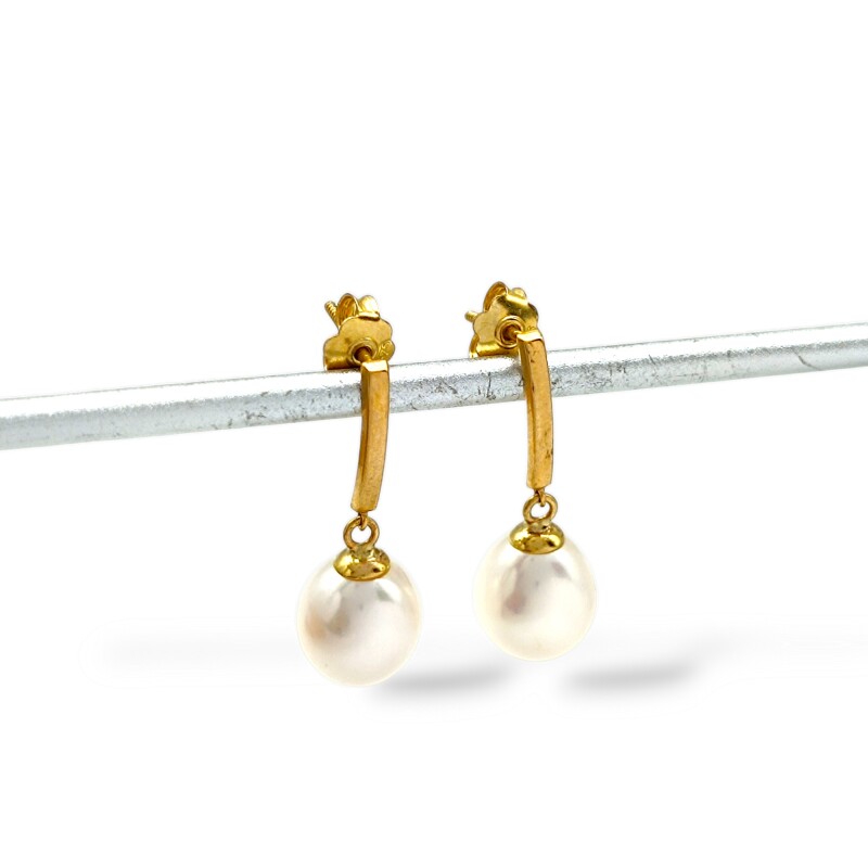Caravanas Perlas colgantes - Oro bajo - Perla de río- CA8218 conperla