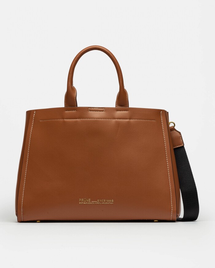 Cartera de Mano Anette Grande en Efecto Cuero Liso Cuoio