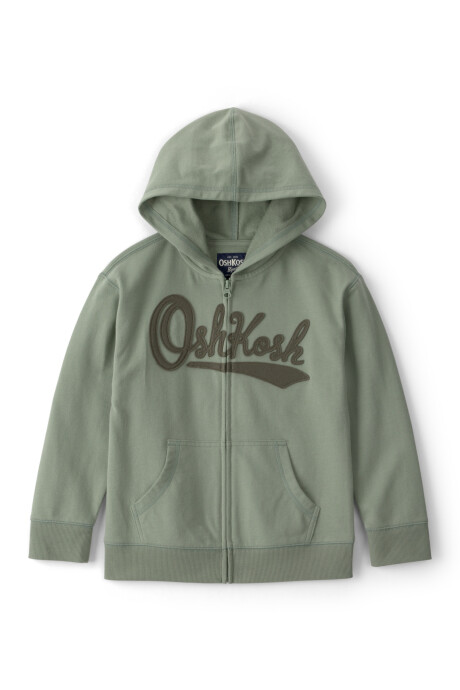 Campera de algodón, verde, con capucha y logo Sin color