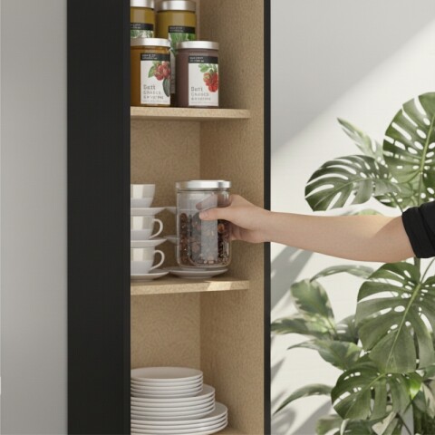 Multiuso Panelero 1 puerta 4 estantes interior natural 30 x 32 x 168 cm - Negro Multiuso Panelero 1 puerta 4 estantes interior natural 30 x 32 x 168 cm - Negro