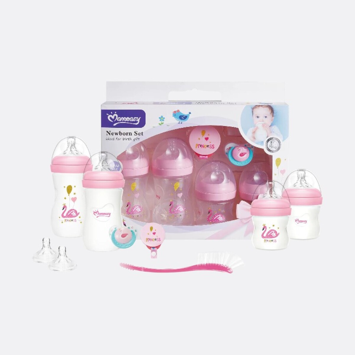 Set Completo De Chupetes Y Mamaderas - Rosa 