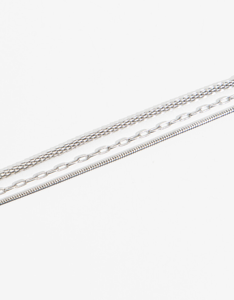 Pulseras Flexibles Sets Metal Pulsera Triple Cadena - Plateado Rodio