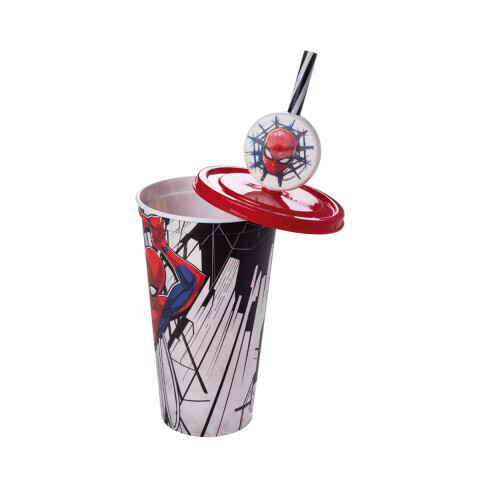 Vaso Plástico Milk Shake con Pin y Pajita 500 ml Spiderman