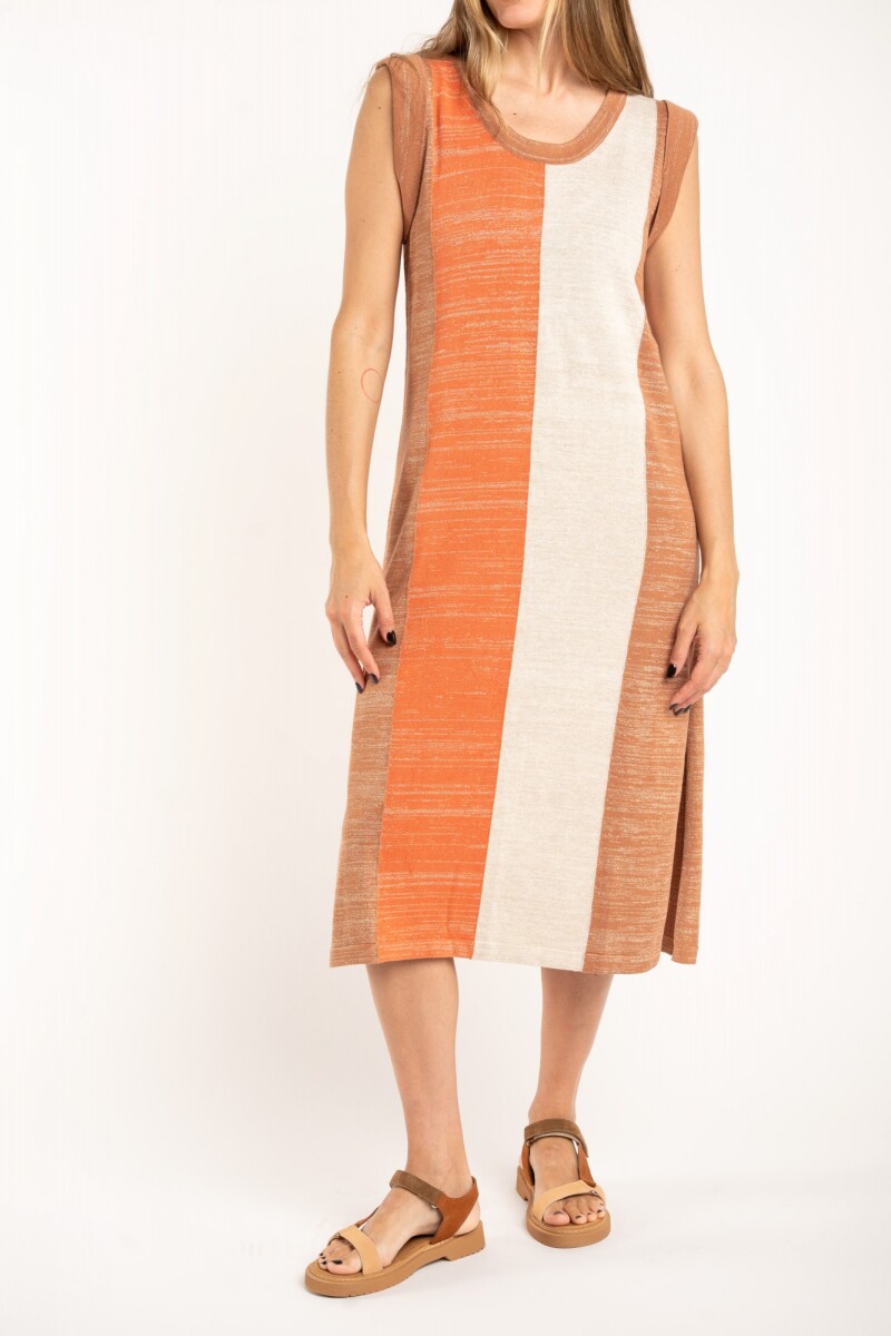 Vestido Raya Vertical Lurex Mocha