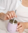 Mate Acero Inox. Con Tapa Lila