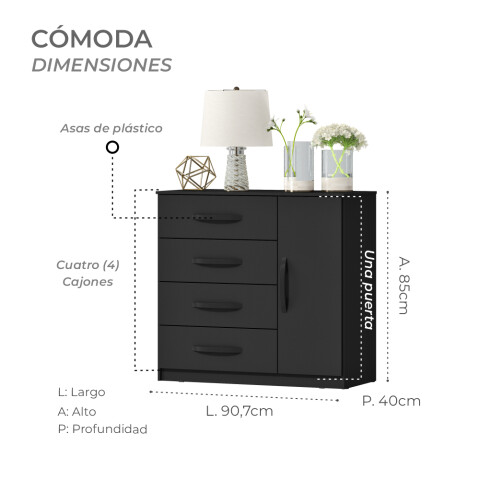 Combo Respaldo, 2 Mesas de Luz y Cómoda - MDP - Negro Combo Respaldo, 2 Mesas de Luz y Cómoda - MDP - Negro