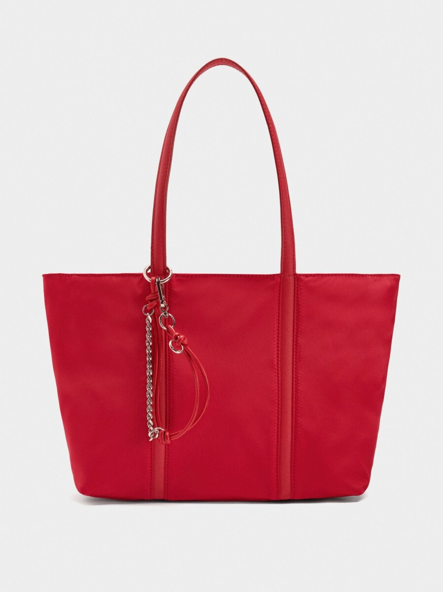 Bolso Shopper De Nylon Con Colgante - rojo 
