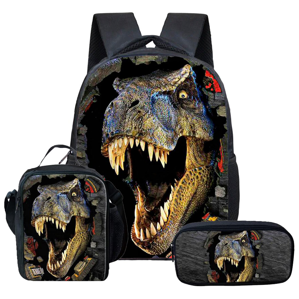 Mochila Escolar 3en1 Lunchera + Cartuchera Dinosaurio - Dinosaurio 