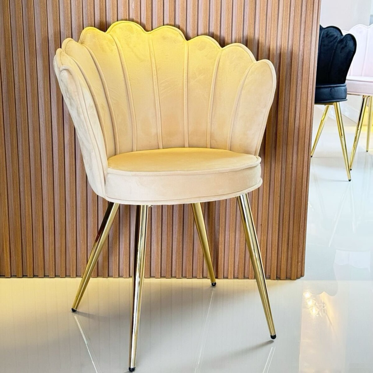 Silla Terciopelo Beige Base Dorada VELVET 