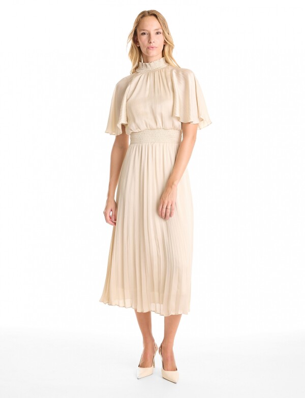 Vestido Saten Plisado BEIGE CLARO