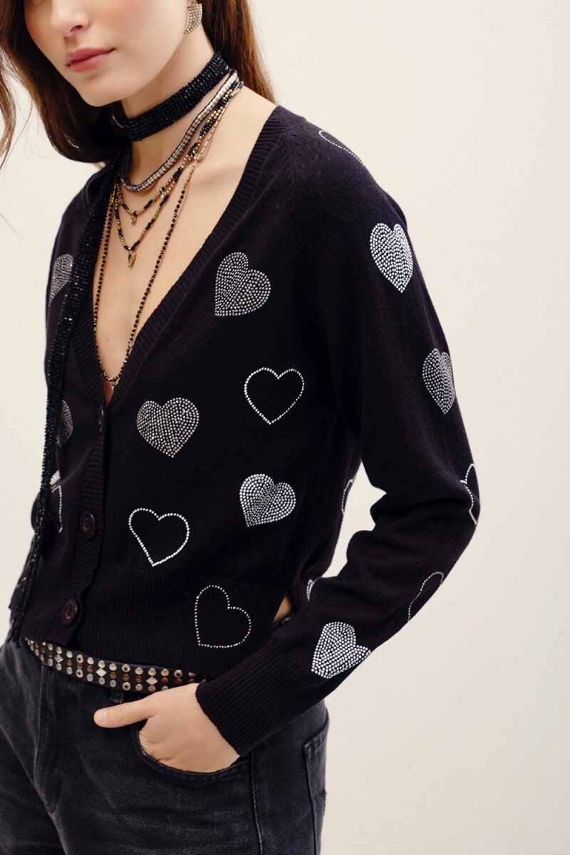 CARDIGAN HOTFIX HEARTS Negro