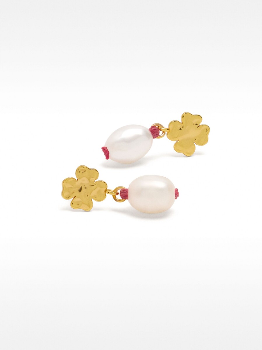 Pendientes De Trébol Con Perla De Agua Dulce - Plata De Ley 925 - rojo 