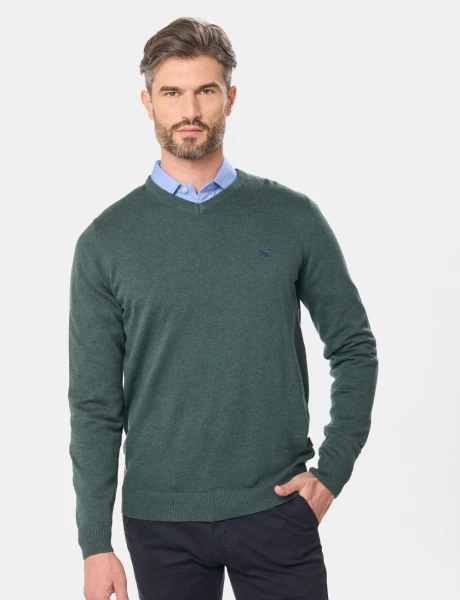 BUZO TEJIDO CUELLO EN V Verde Oscuro