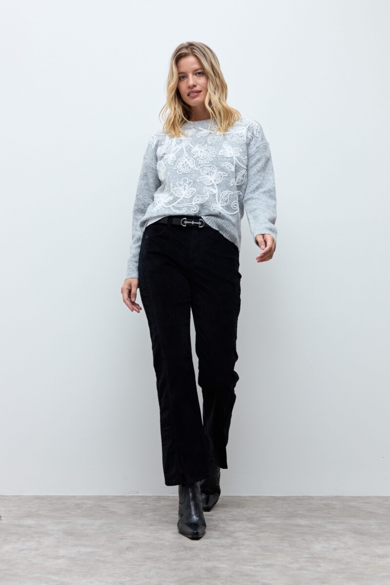 Sweater bordado floral - gris melange 