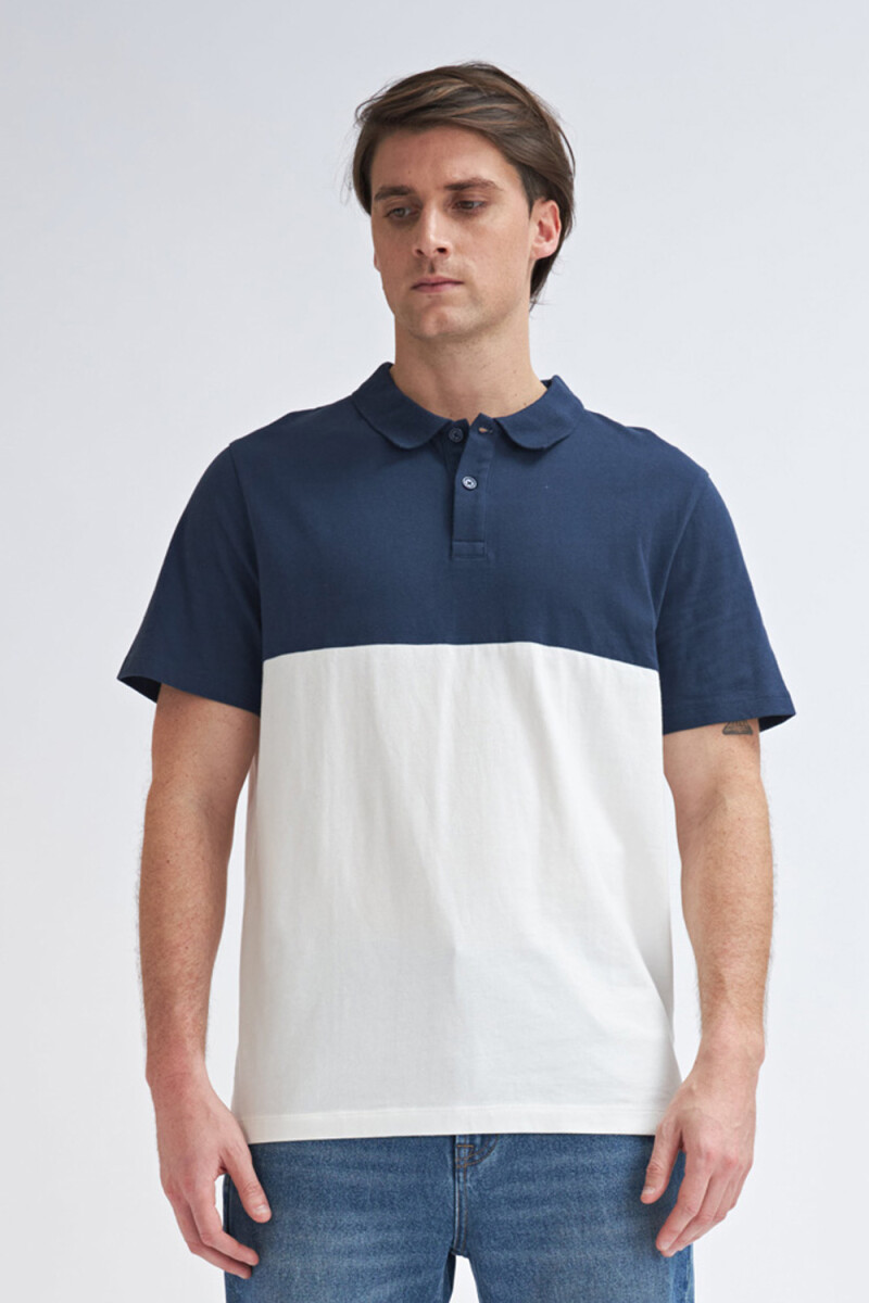 Camiseta manga corta polo - Bloque blanco y azul marino 