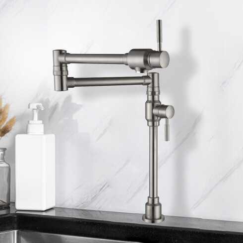 Lavatorio Monocomando Cocina Llena Ollas Brushed Nickel Solo Agua Fria GRIS-BRUSHED NICKEL