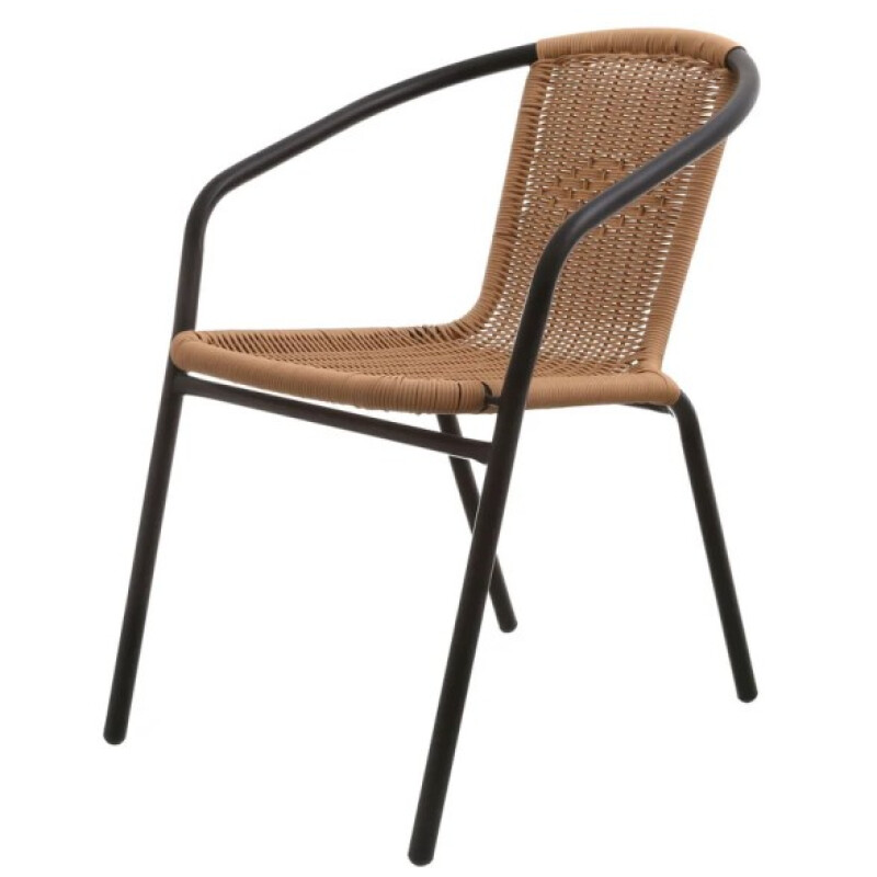 Silla exterior de metal y ratán PVC con apoyabrazos beige Silla exterior de metal y ratán PVC con apoyabrazos beige