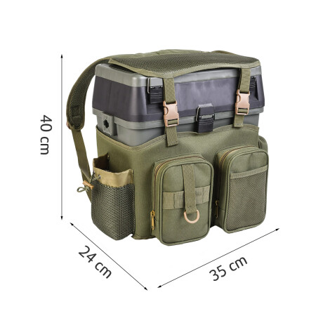 Mochila De Pesca 4En1 Mult Bolsillos Caja Plást C/Divisiones Verde